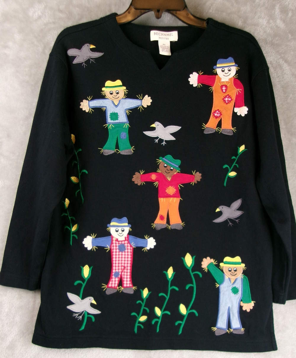Bechamel Petites PS Black Cotton Embroidered Scarecrow Top Autumn Thanksgiving